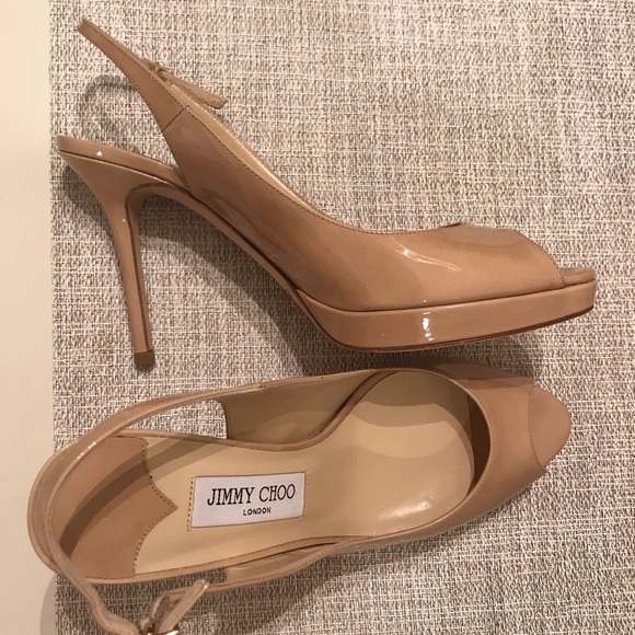Jimmy Choo Nude  patent peep toe sling back pumps NWB SZ 9 - Picture 2 of 8